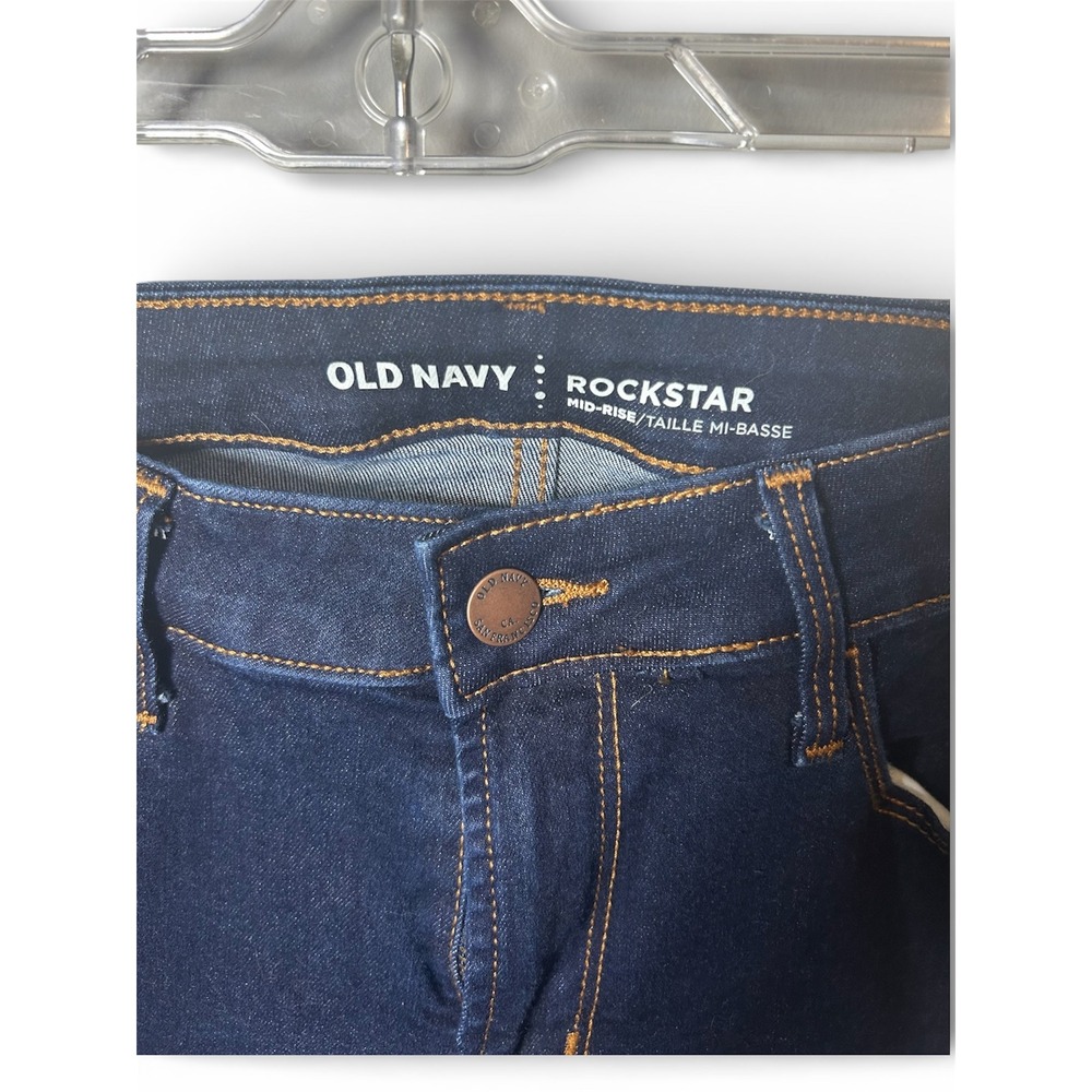 Old Navy Rockstar Skinny Jeans Womens 4 Tall Dark Wash Mid Rise Denim Pants - Picture 2 of 4